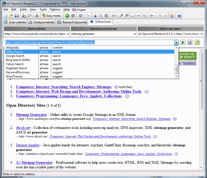 Click to view A1 Keyword Research 3.4.8 screenshot