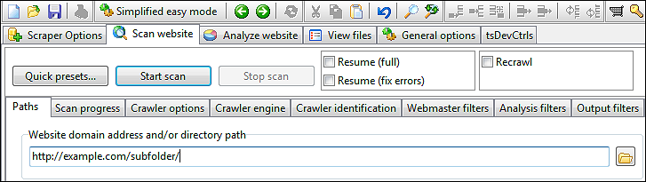 website scraper path options