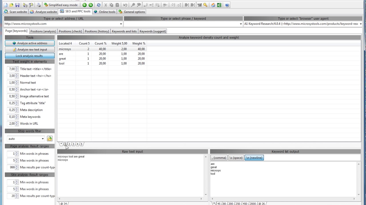 A1 Keyword Research 4.0.4 - keyword density and prominence tutorial