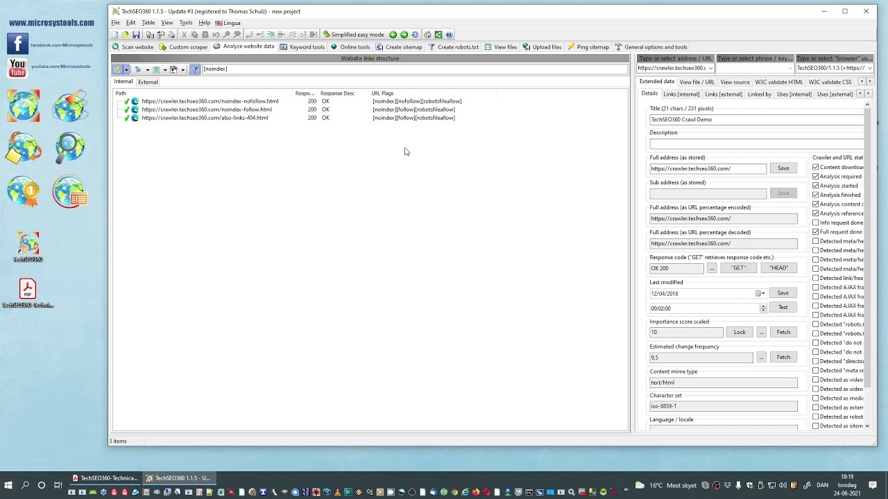 TechSEO360 1.1.5 update #3 on Windows - noindex and nofollow