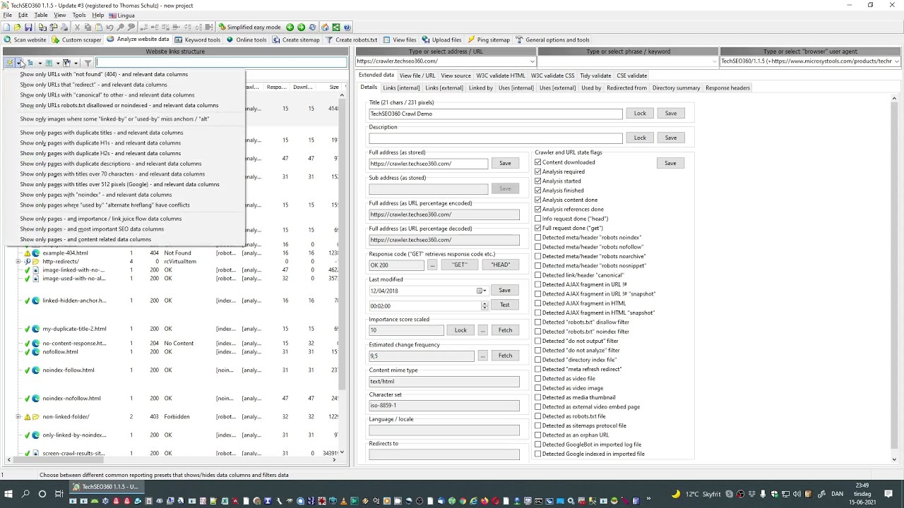 TechSEO360 1.1.5 update #3 on Windows - HTTP redirects