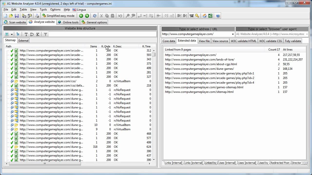 A1 Website Analyzer 4.0.4 - see how to find broken links and redirects leading to URLs not found